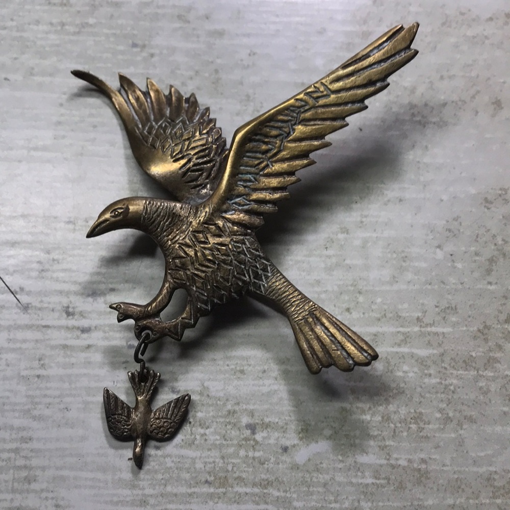 Vintage Flying Eagle With Smaller Bird Dangling As A Charm From It’s Talons -Pin